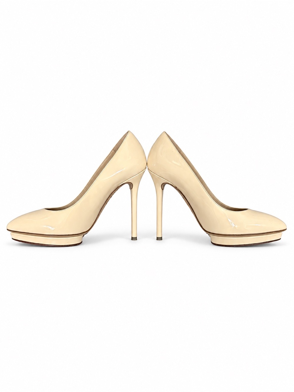 EUC Charlotte Olympia Cream Patent Leather Platform Pumps 35.5 Heels
